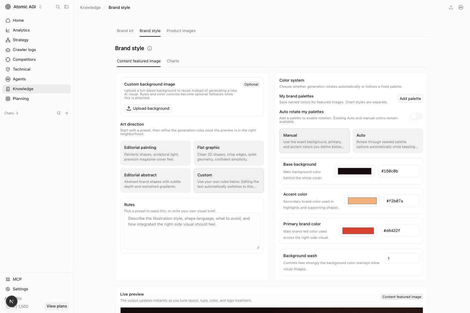 Brand style Content featured image tab