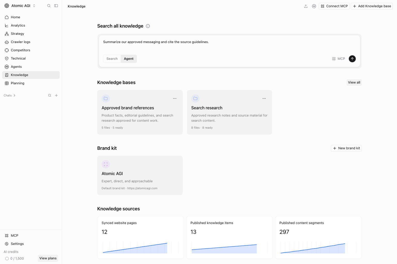 Knowledge Agent mode for questions about project sources