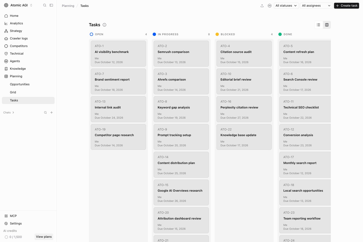 Tasks in board view