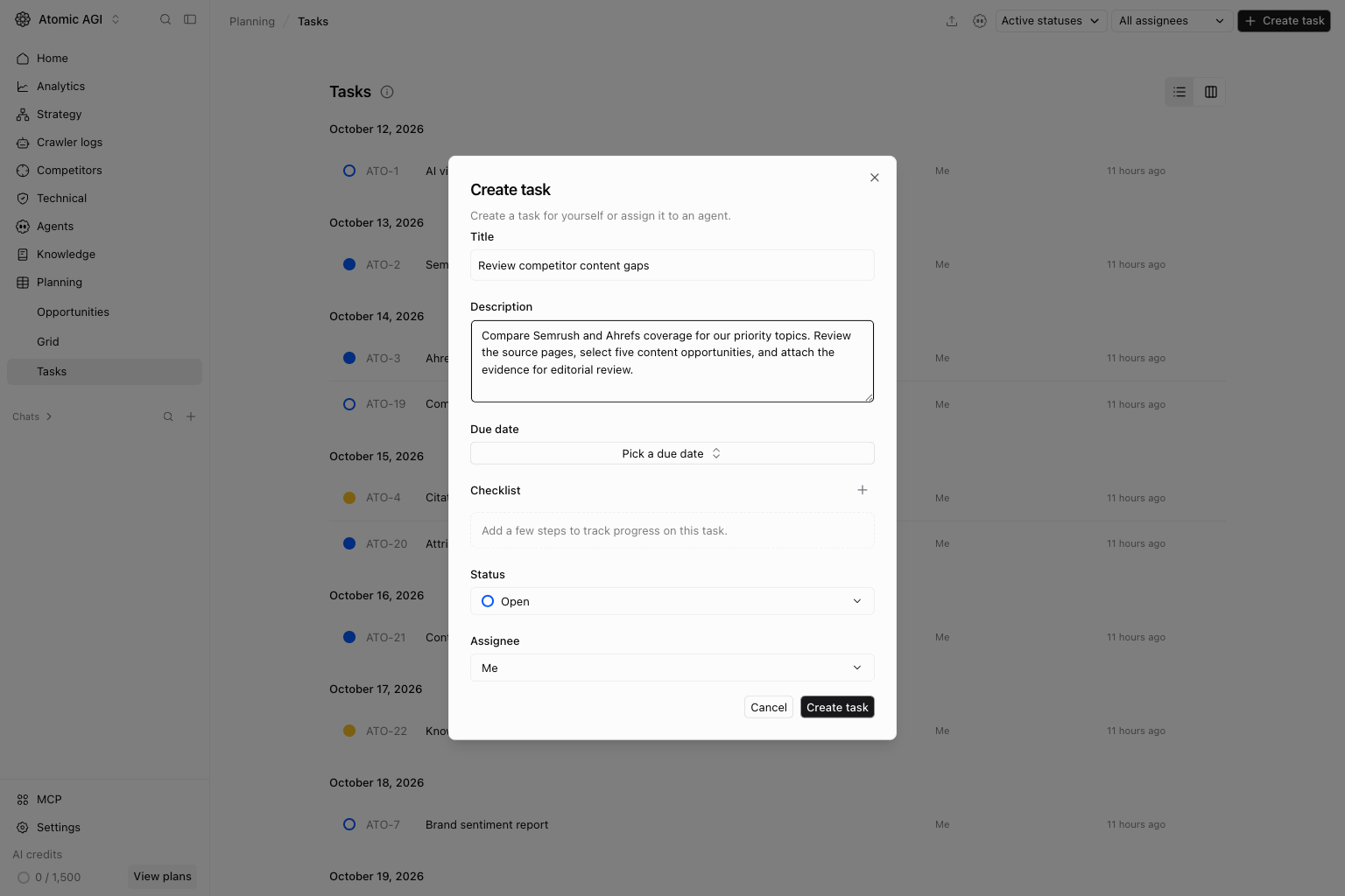 Create task controls in the Planning workspace
