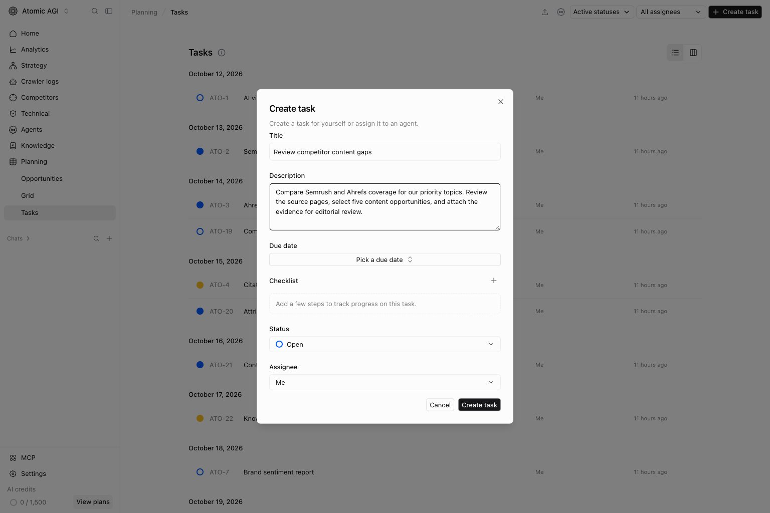 Create task controls in the Planning workspace