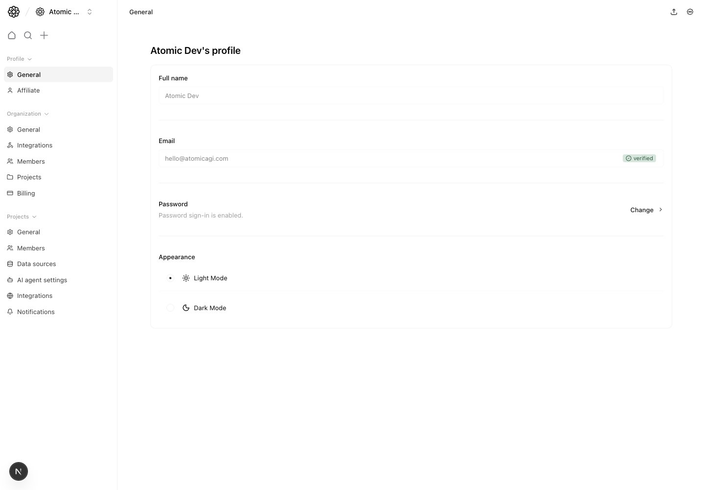 Profile general settings after the password dialog closes successfully