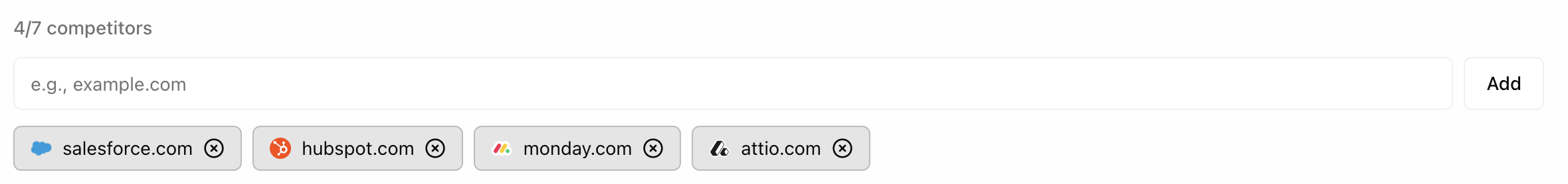 Competitors Settings