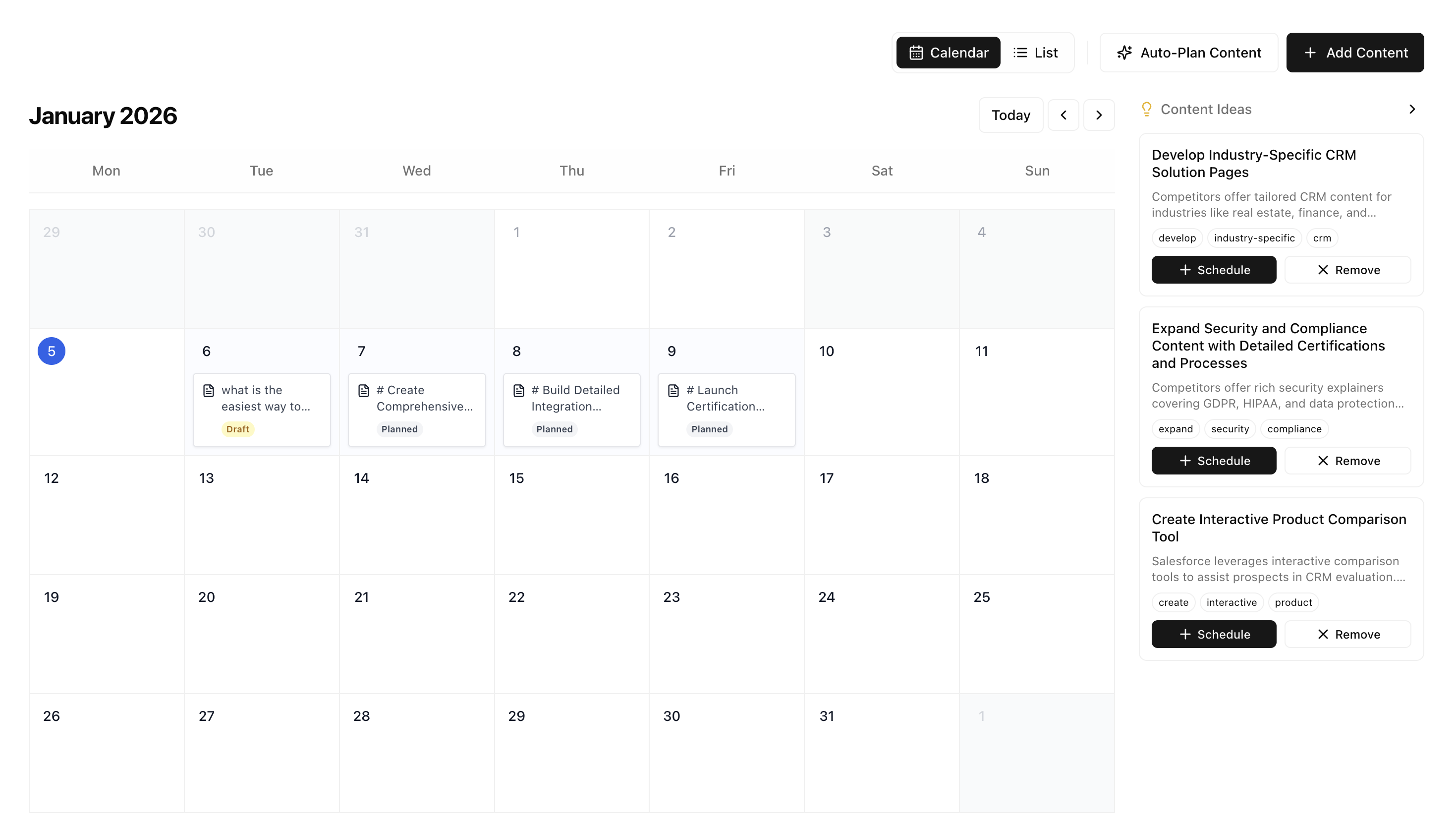Content Calendar View