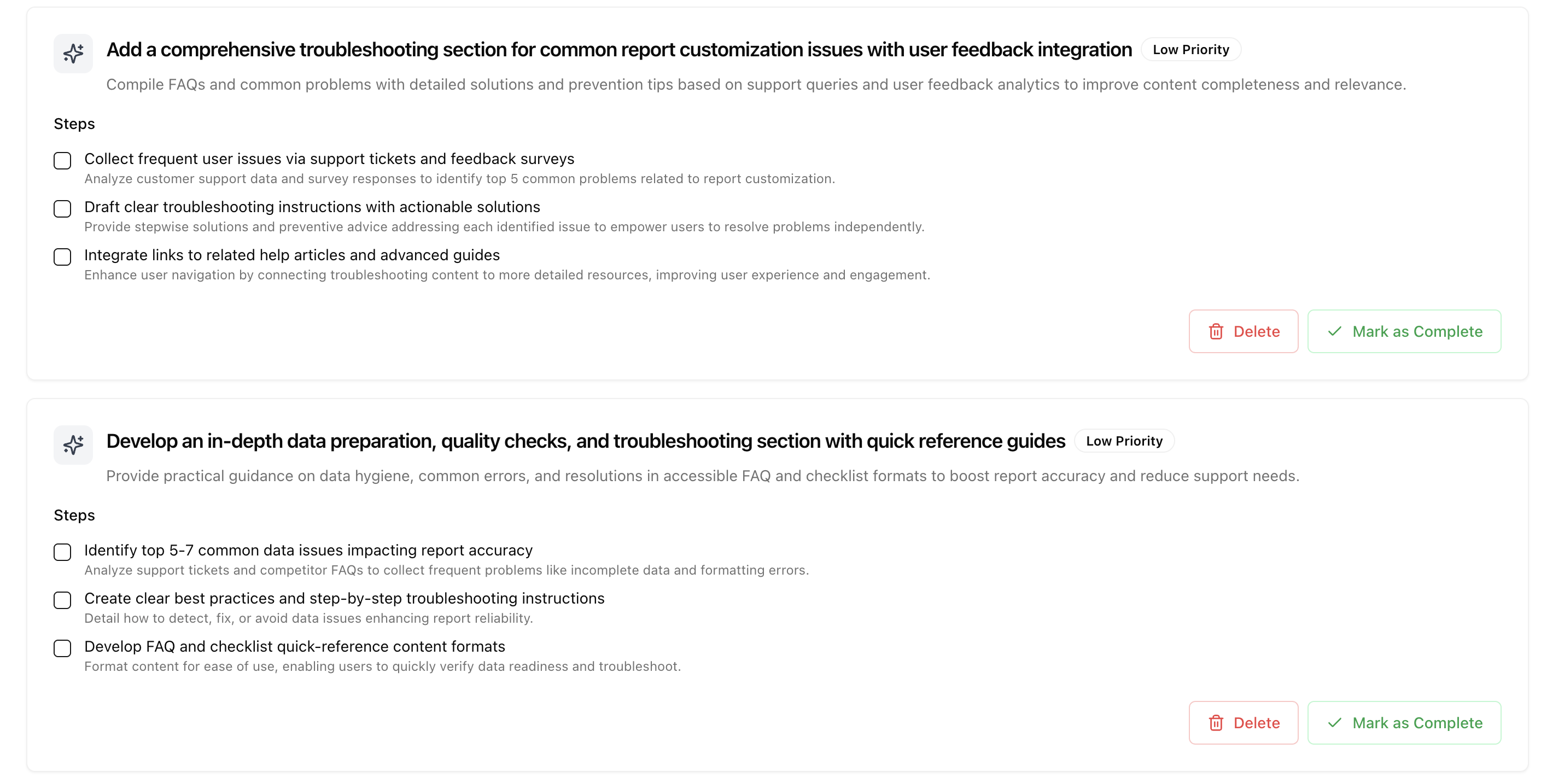 Content recommendations from improvements
