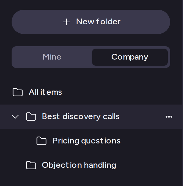 The Mine and Company toggle above the folder list