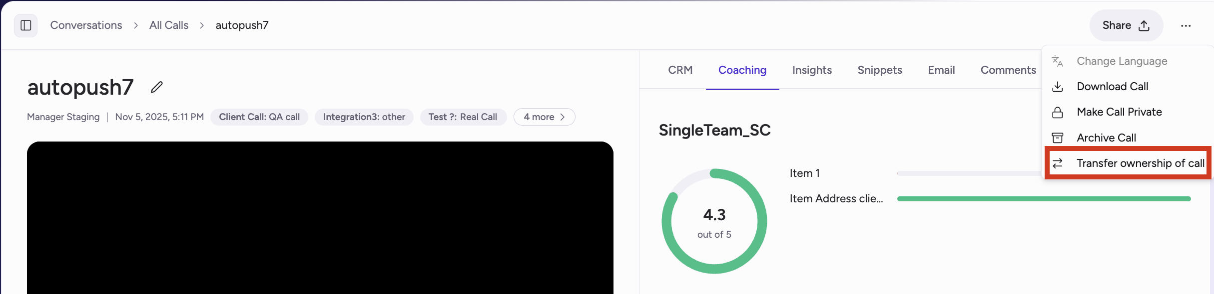 Transfer call ownership