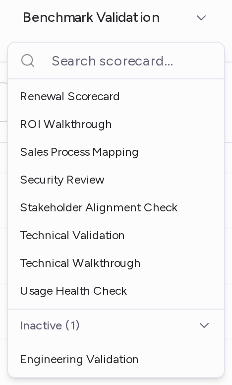 The scorecard picker with active scorecards and the Inactive section expanded