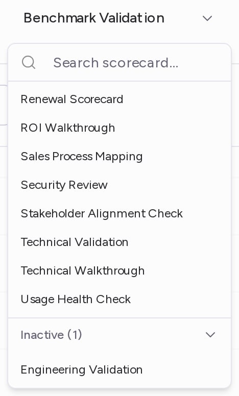 The scorecard picker with active scorecards and the Inactive section expanded