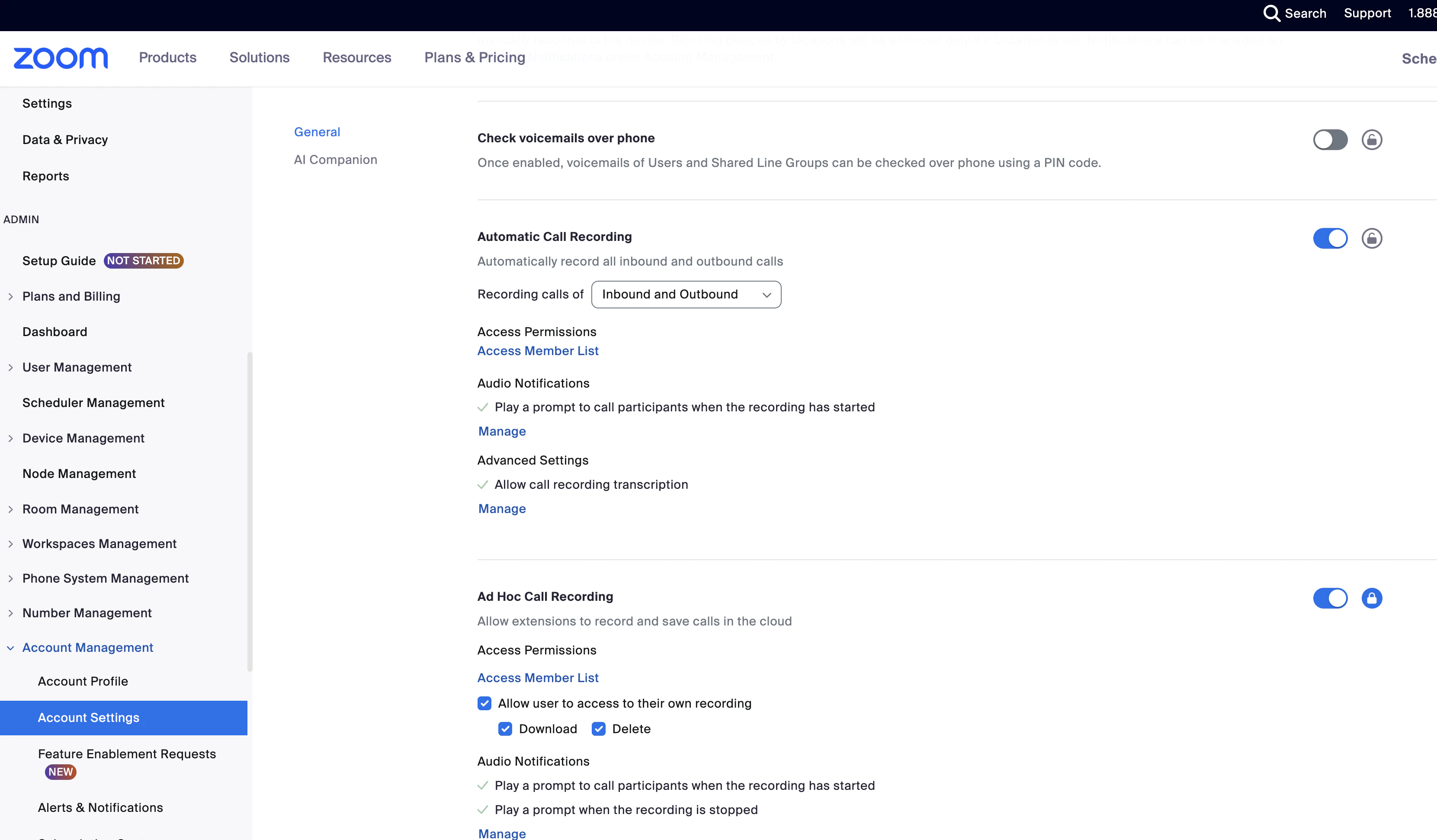 Automatic Call Recording Access Permissions