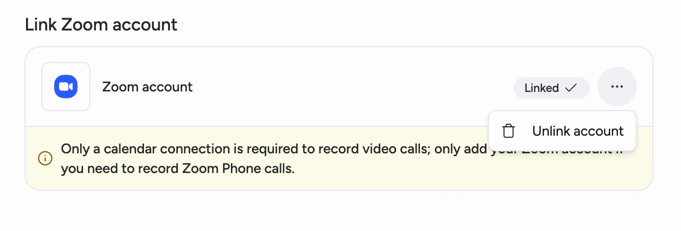 Unlink Zoom account from the three dots menu