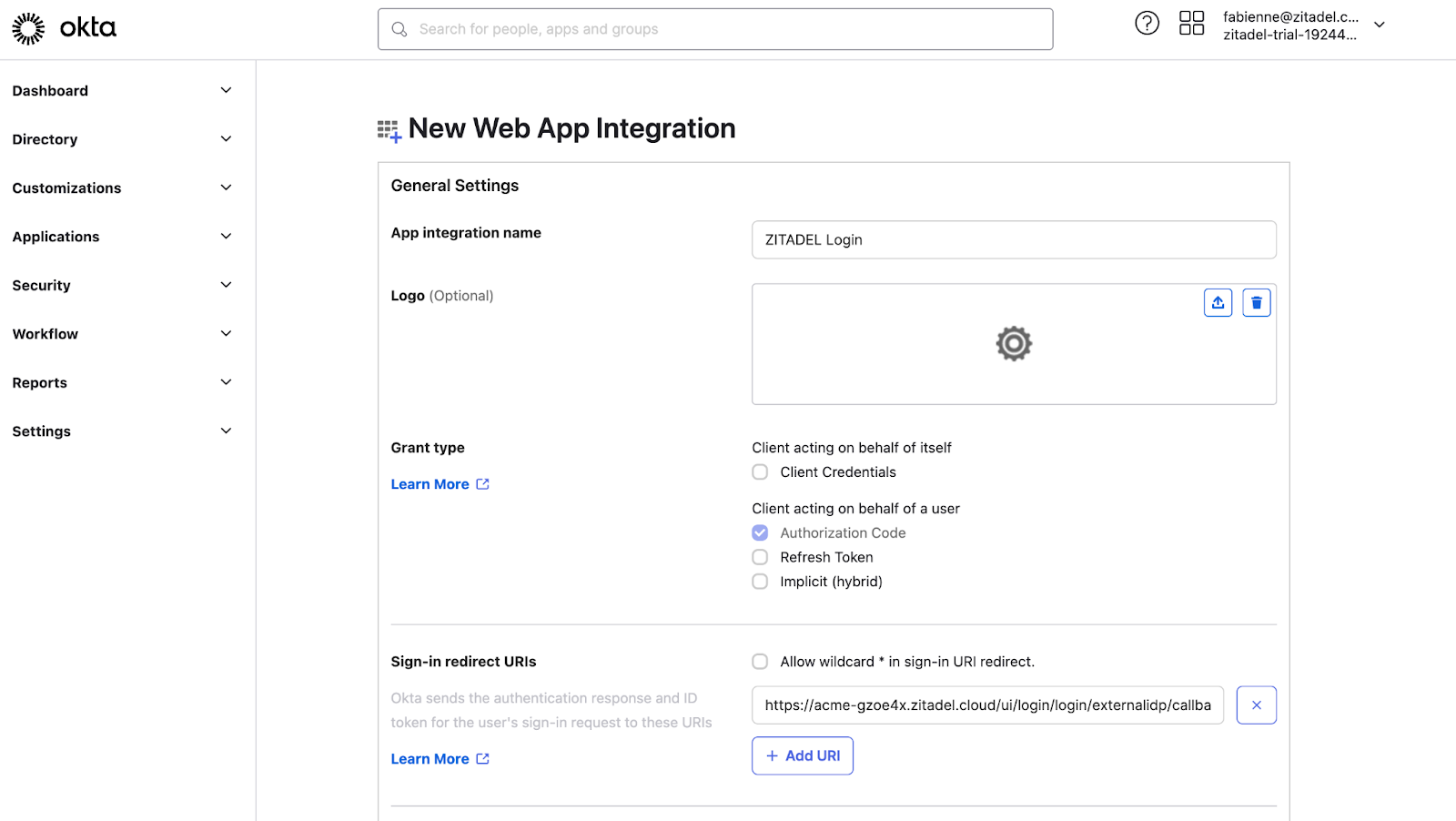 Okta Web App Integration Pn