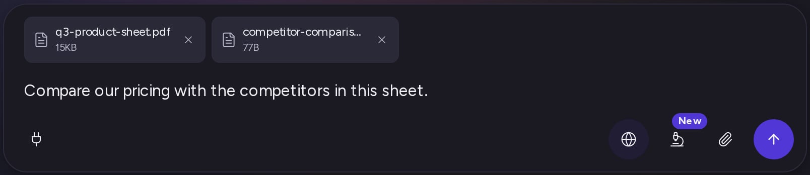 A PDF and a spreadsheet attached above the message box