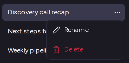 The chat menu with Rename and Delete