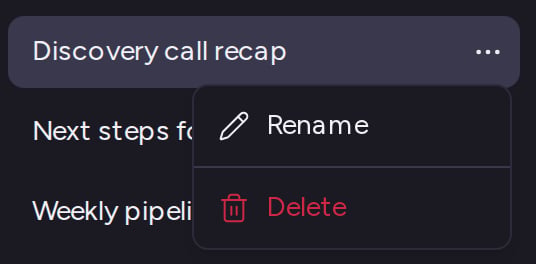 The chat menu with Rename and Delete