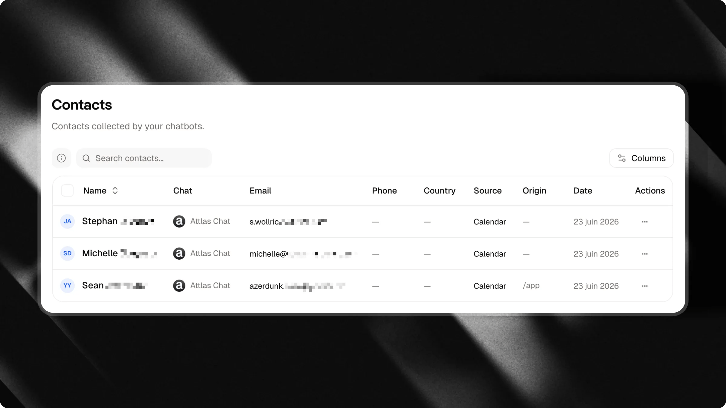 Captura de contatos no Attlas