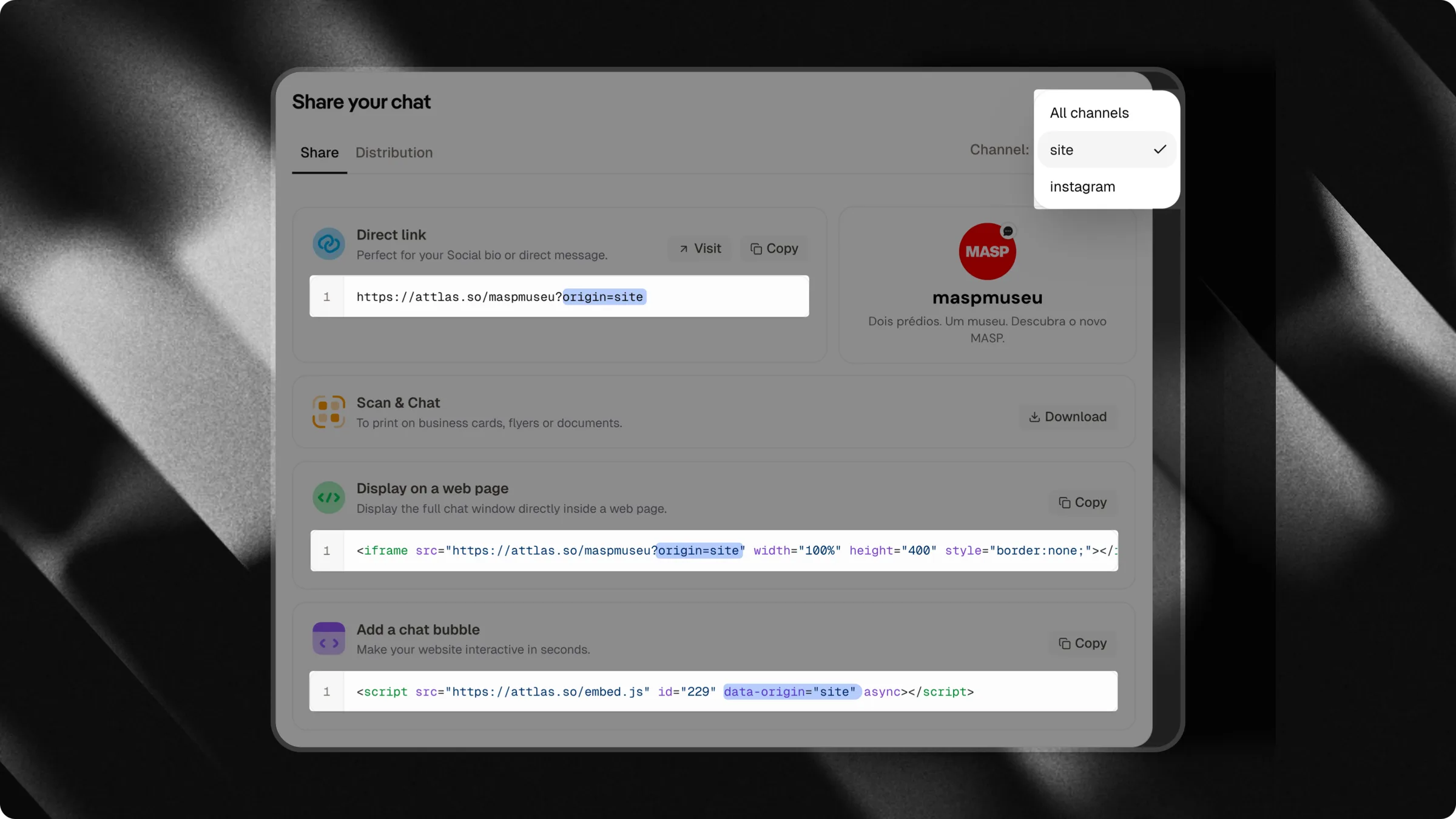 Distribution channels link sharing