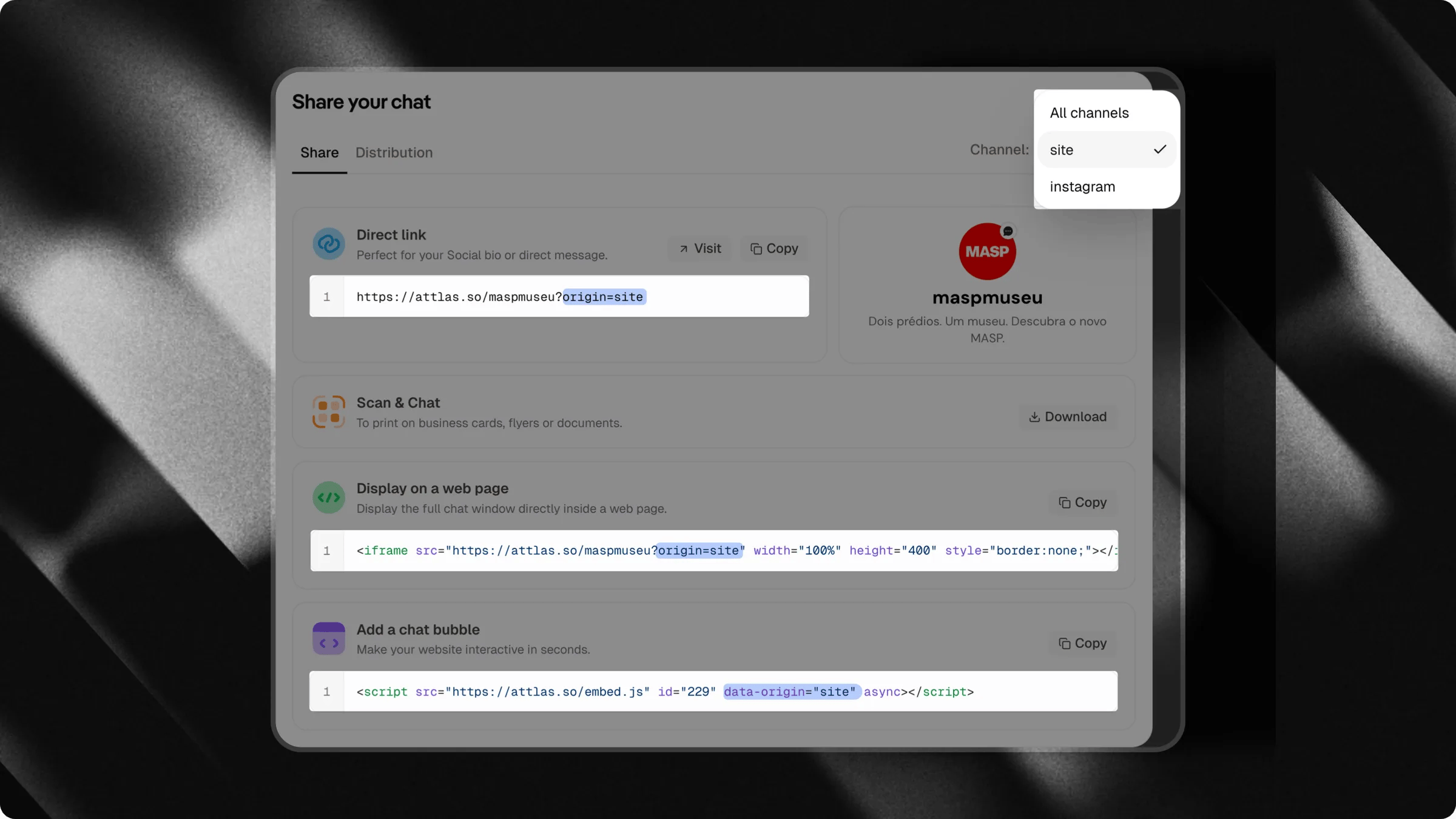 Distribution channels link sharing