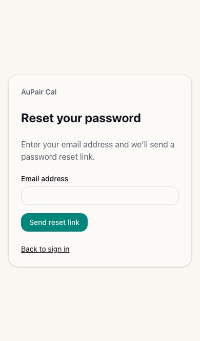 Reset your password form with email field and Send reset link button