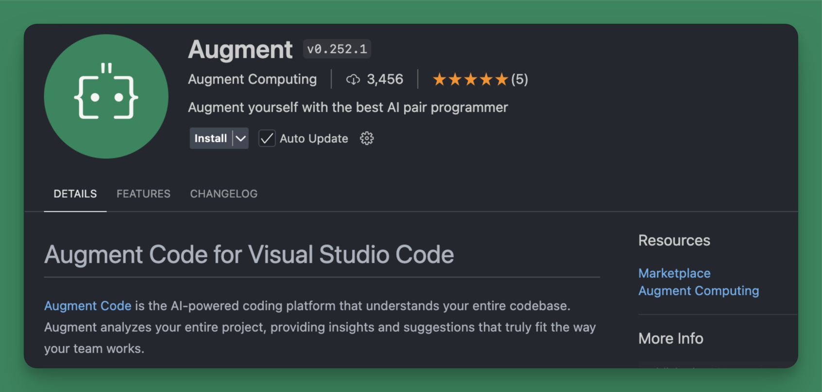 Augment extension in Visual Studio Code Marketplace