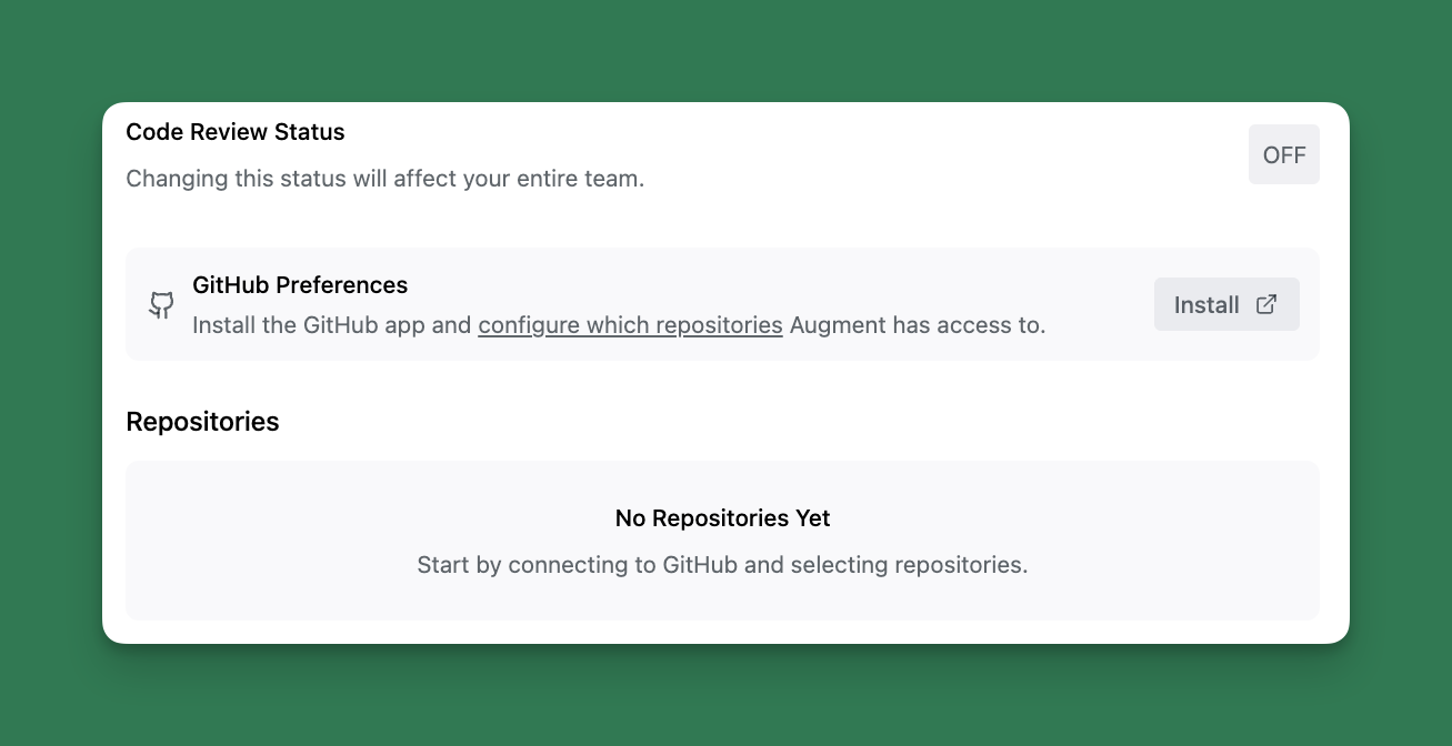 Code Review Settings install button