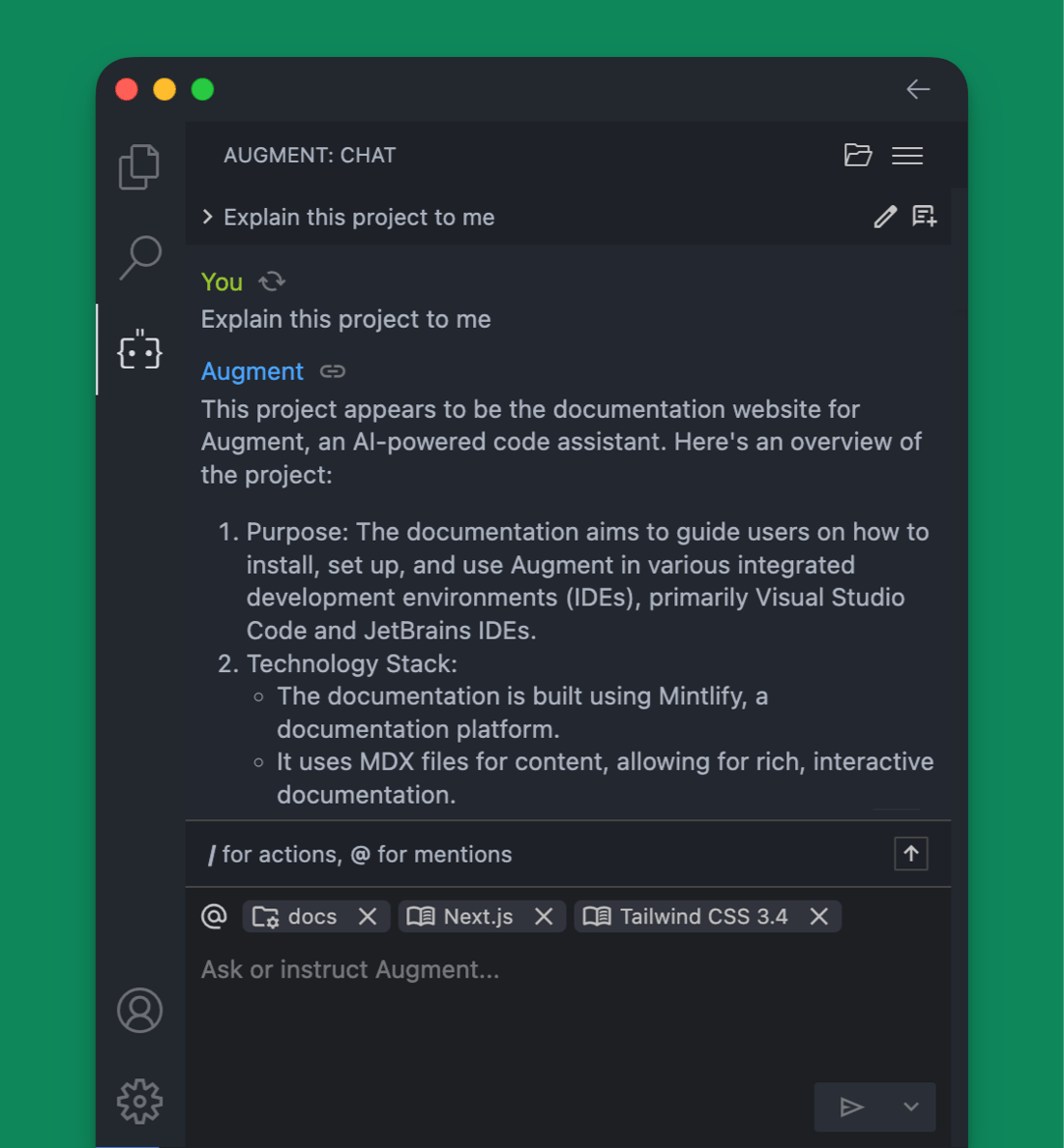 Chat Conversation Using Code Using Chat - Augment