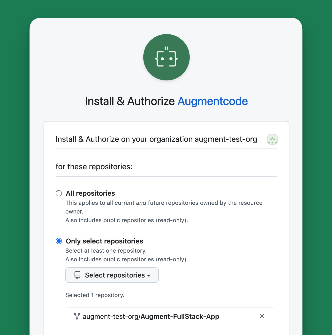 Installing the GitHub app on a single repository