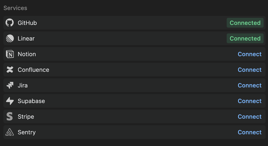 Set up integrations in the settings page