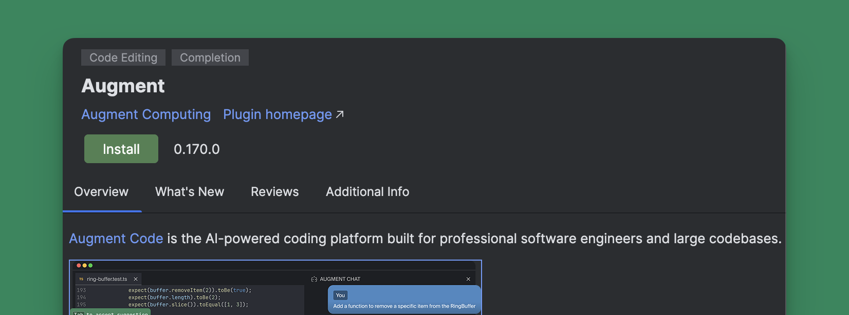 Augment plugin in JetBrains Marketplace