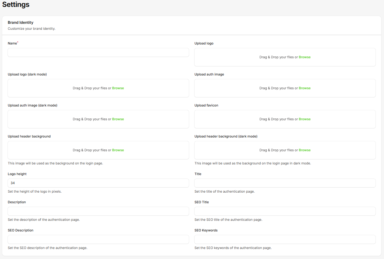 Brand Identity Settings