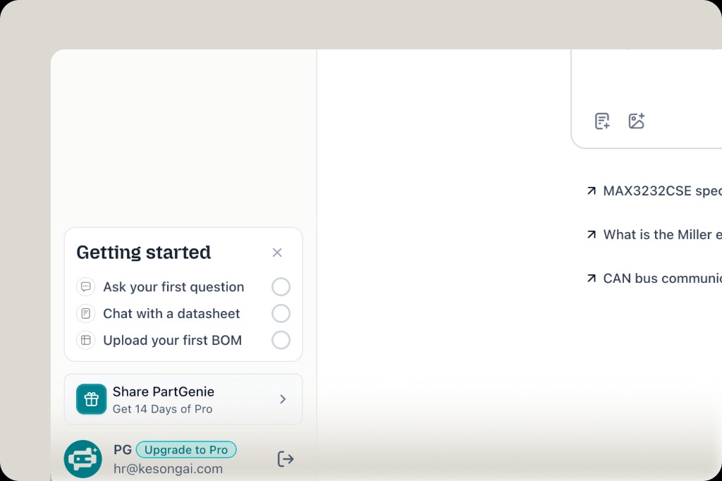 Getting started checklist for new users: first question, datasheet chat, first BOM upload