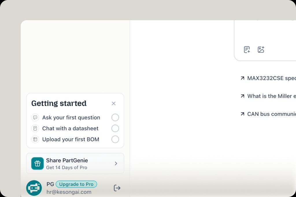 Getting started checklist for new users: first question, datasheet chat, first BOM upload