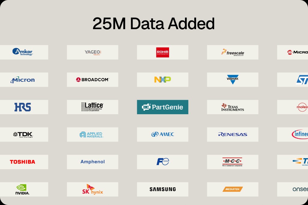 25M Data Added — PartGenie catalog expansion across major semiconductor and component manufacturers