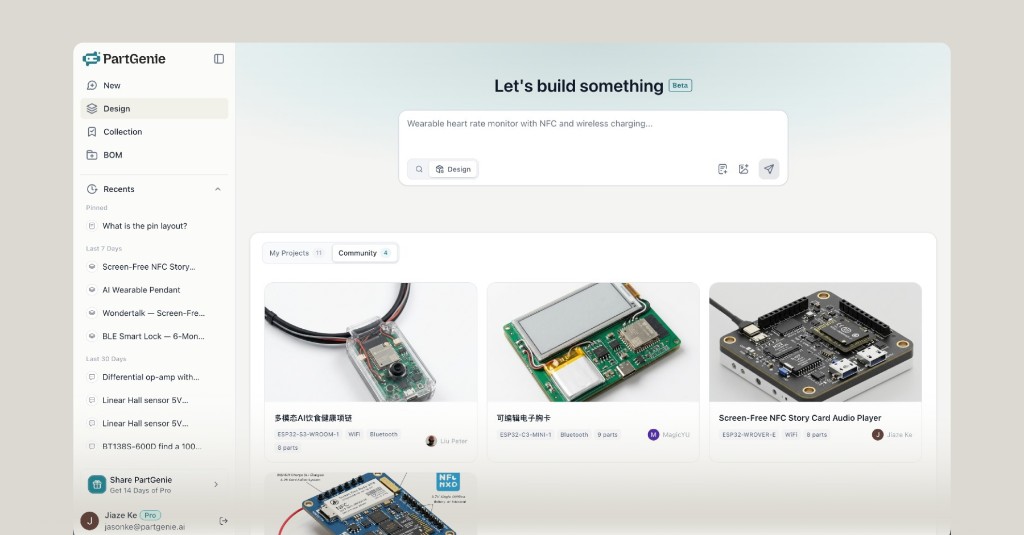 Design mode home — natural language prompt and My Projects gallery