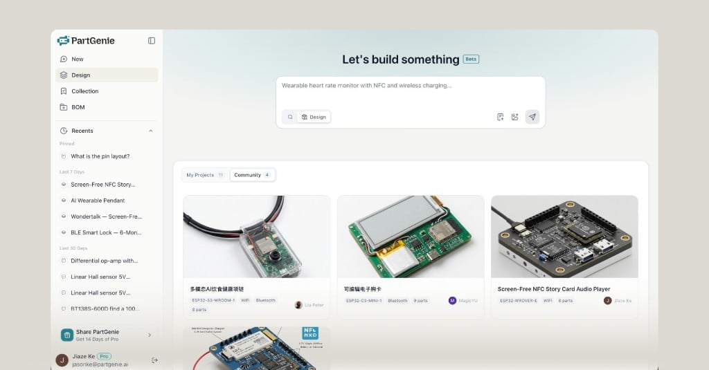 Design mode home — natural language prompt and My Projects gallery