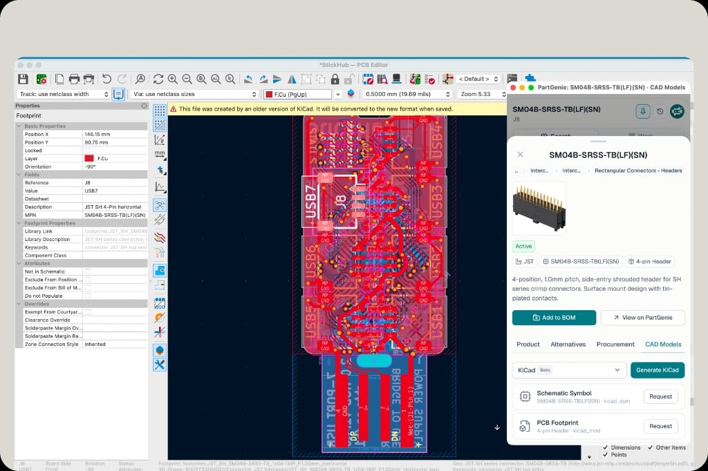 CAD Models tab in KiCad plugin: Generate KiCad, schematic symbol and PCB footprint requests