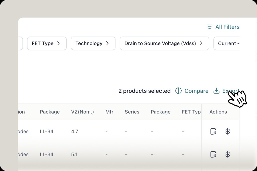 Select products and export from a cleaner action bar with Compare and Export