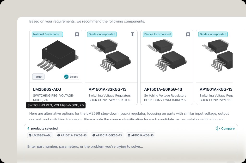 Overview: select target and candidate parts, then Compare side by side
