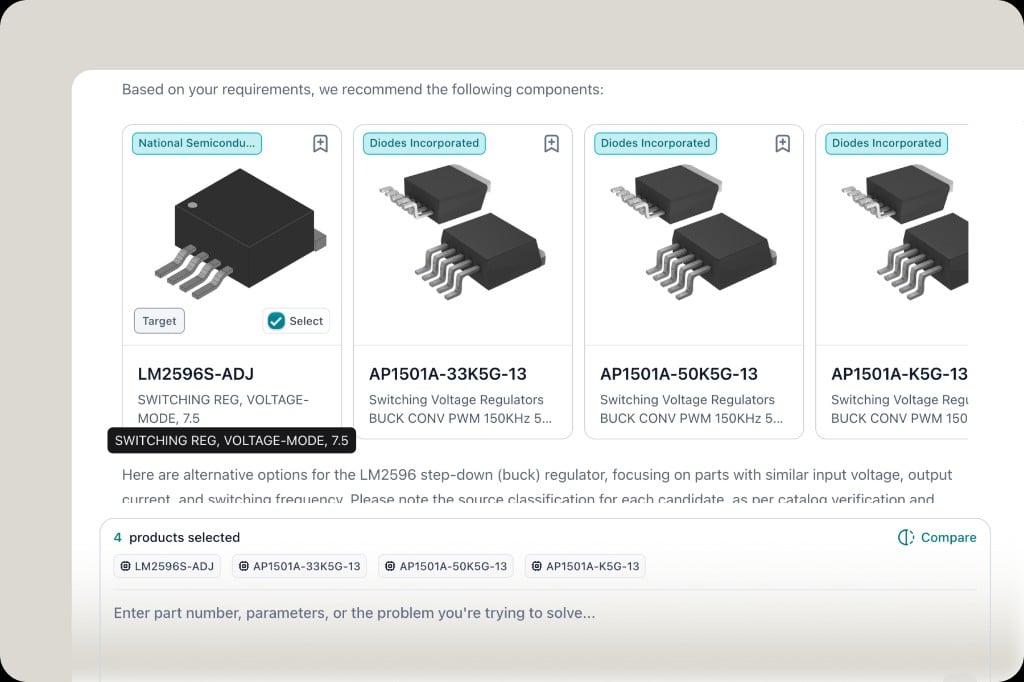 Overview: select target and candidate parts, then Compare side by side