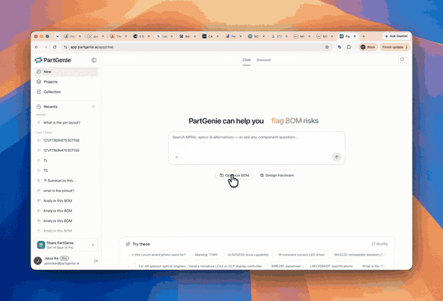 BOM Agent — Optimize BOM from homepage with paste or upload, health report, and chat