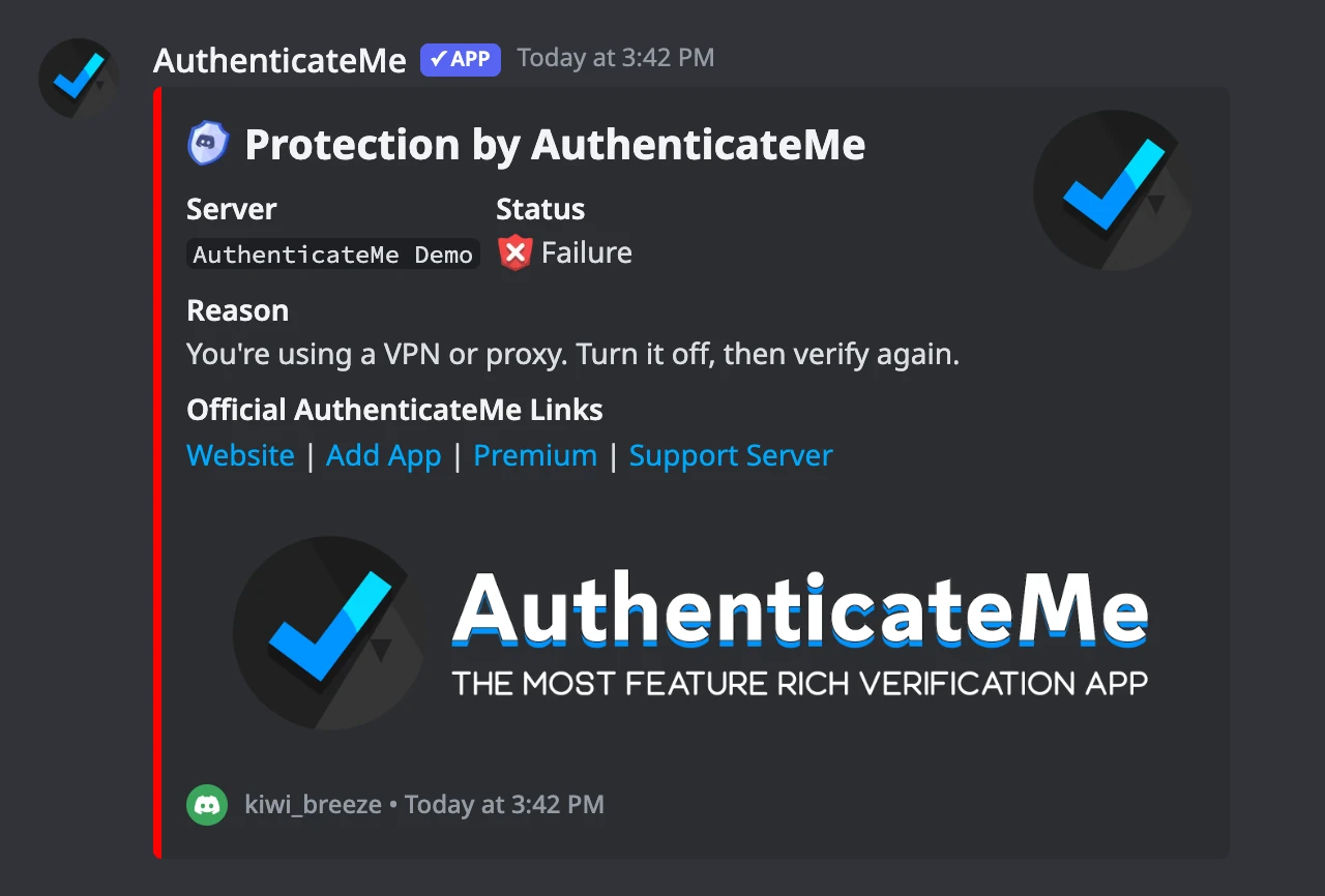 The DM a member gets when they fail the Block VPN check