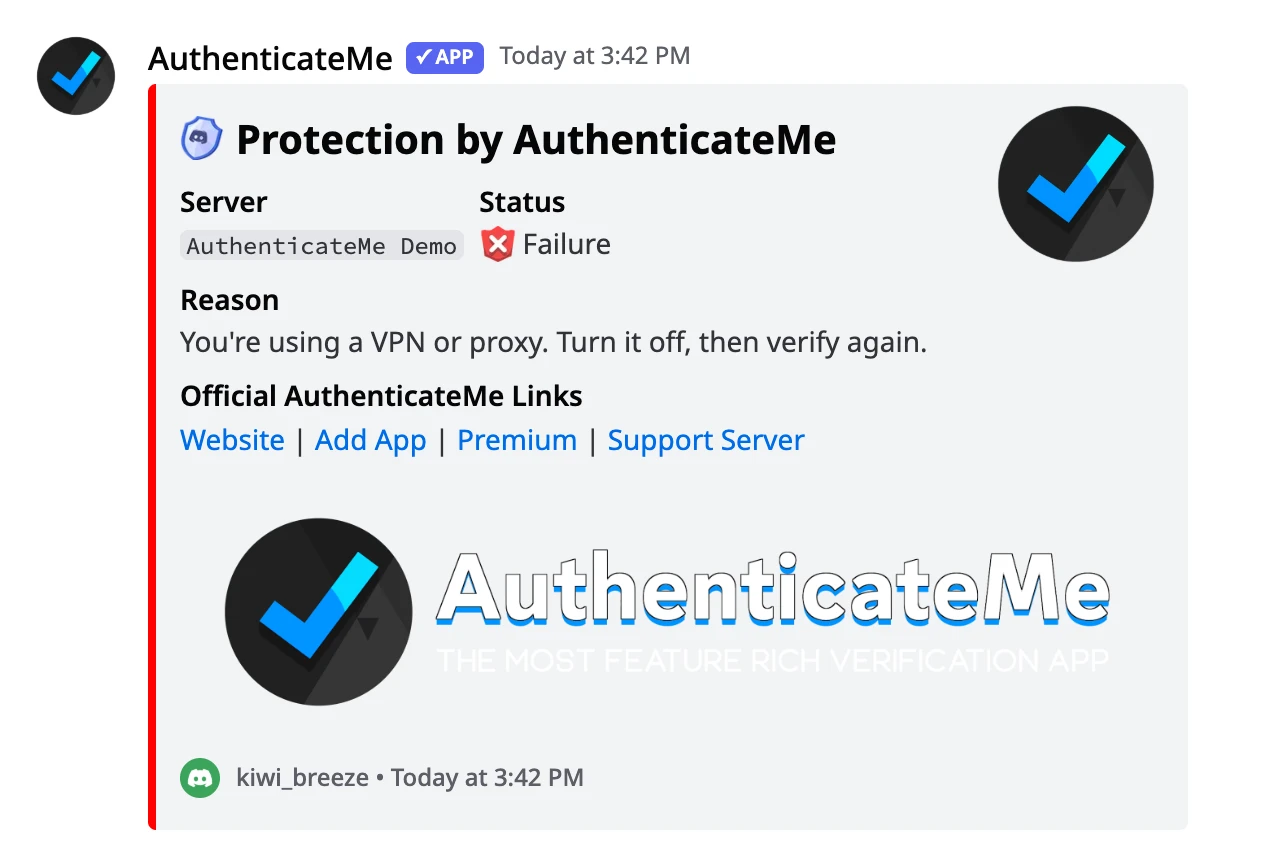 The DM a member gets when they fail the Block VPN check