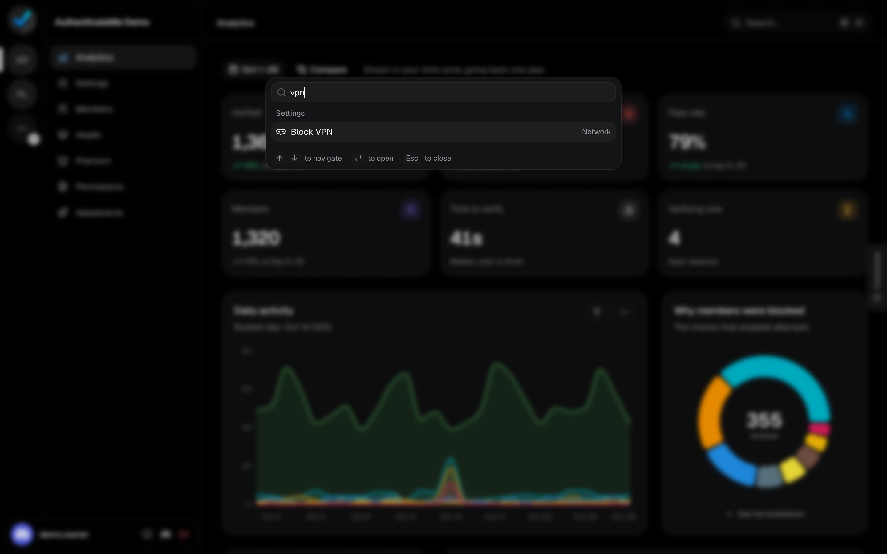 The search window showing results for "vpn"