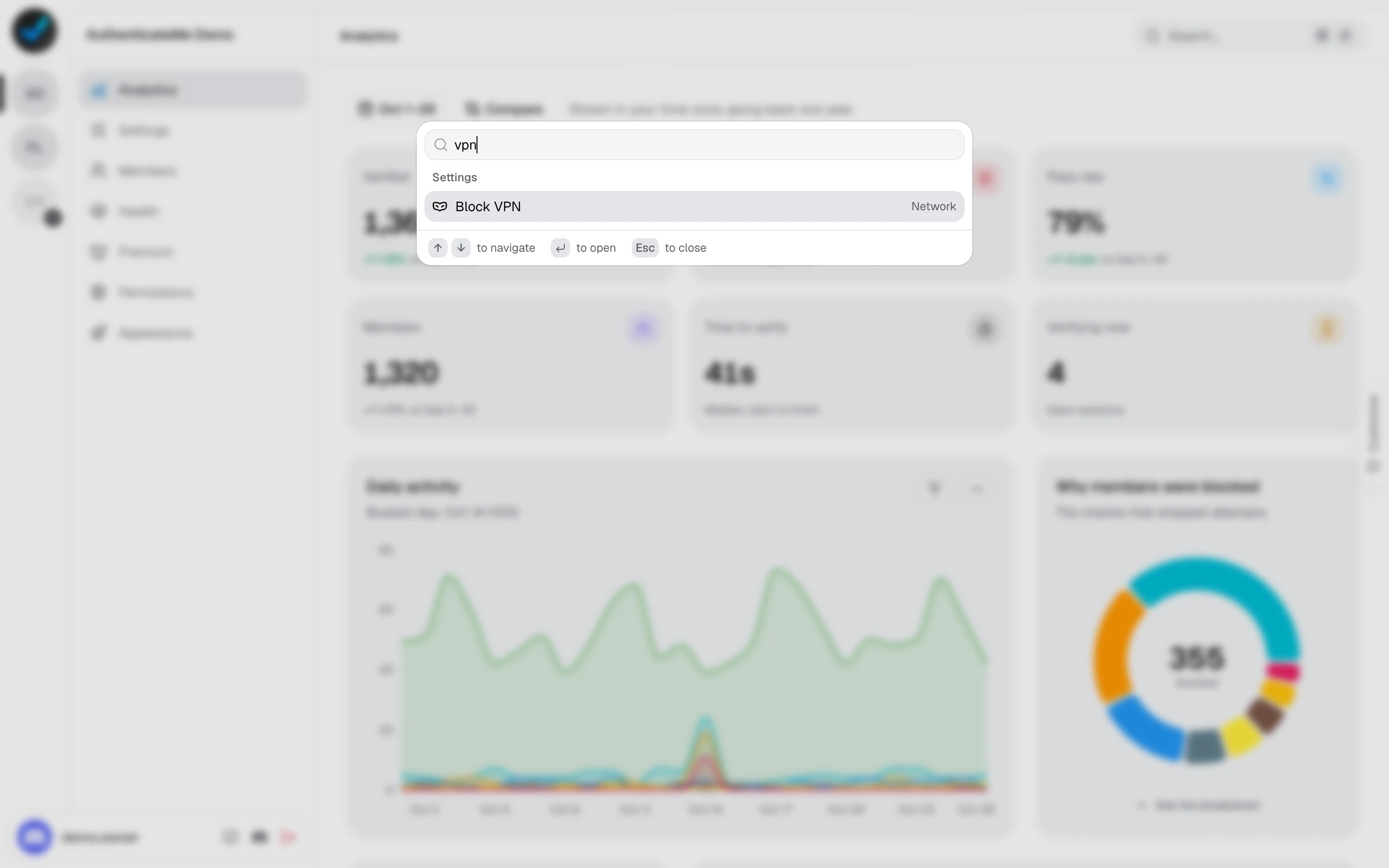 The search window showing results for "vpn"