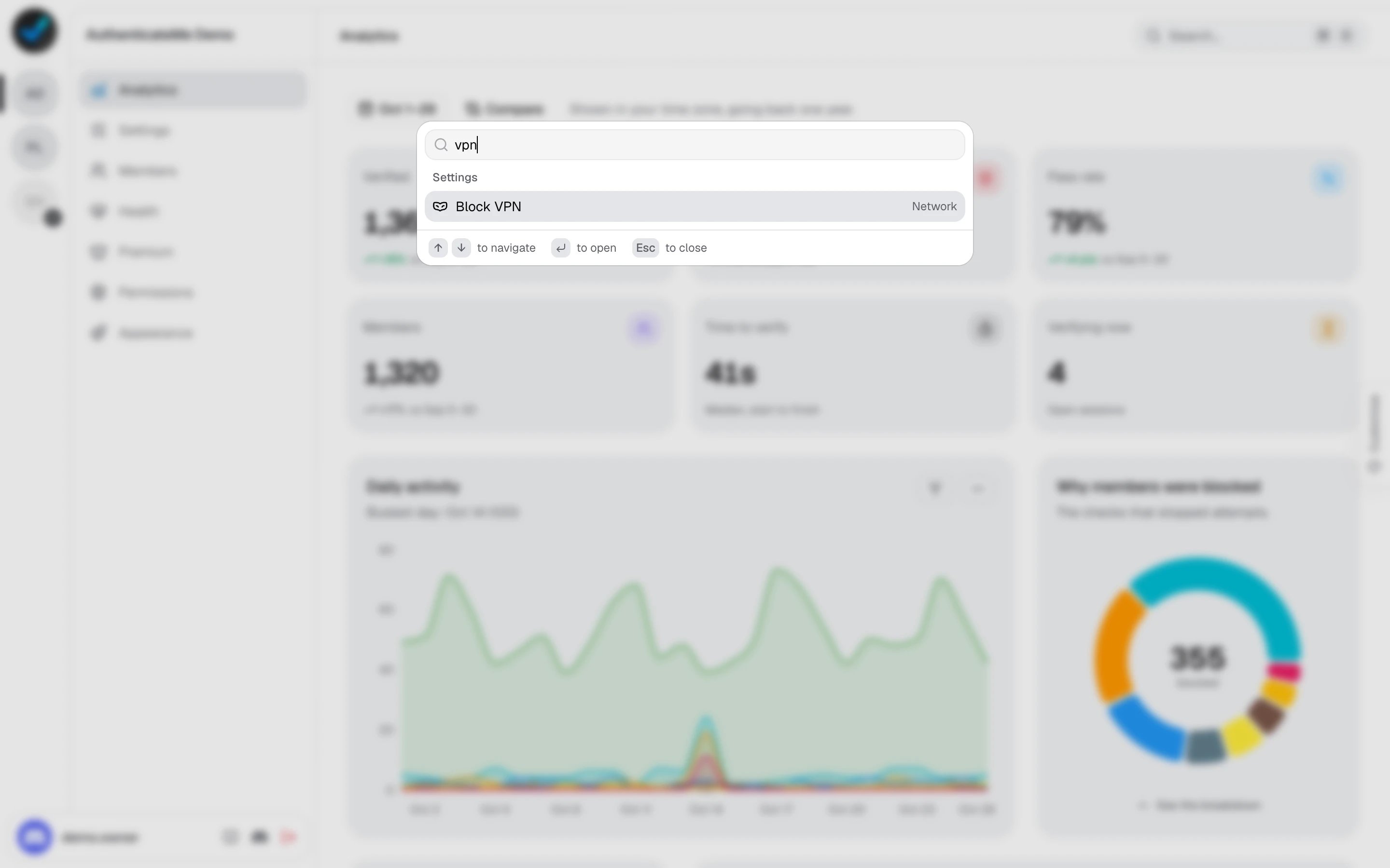 The search window showing results for "vpn"