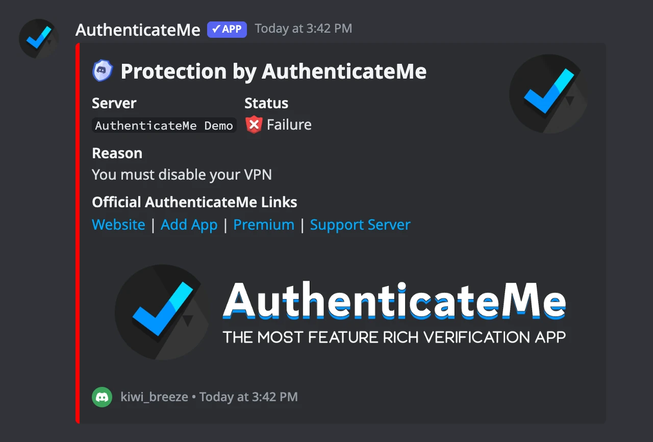 The DM a member gets when they fail the Block VPN check