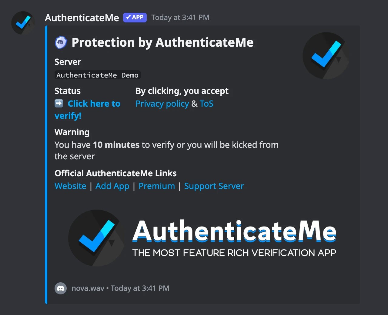 The DM a member receives when they join a server that uses Web-Link