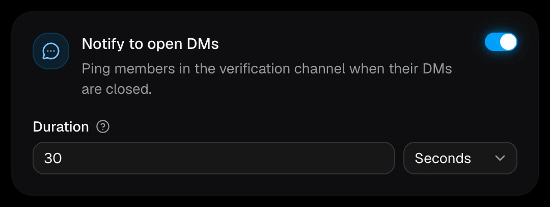 The Notify to open DMs card