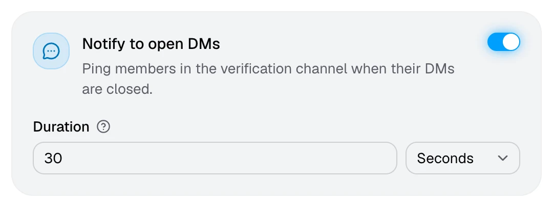 The Notify to open DMs card