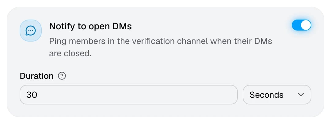 The Notify to open DMs card